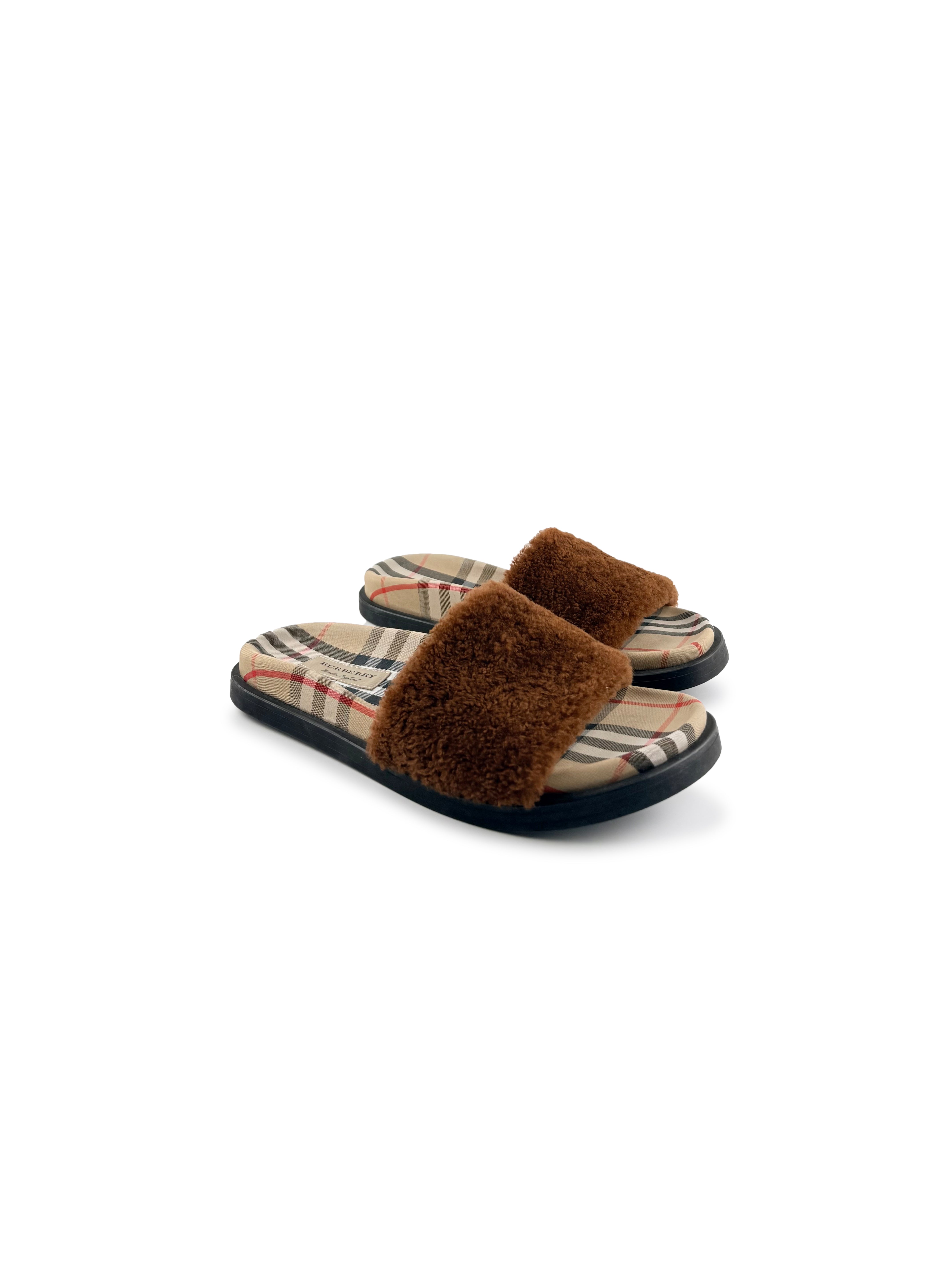 Burberry Sliper Marron et Beige Burberry Check Taille 38
